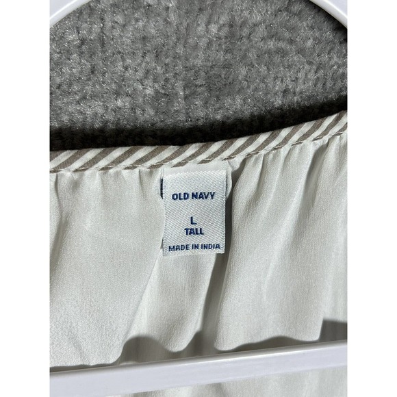 Old Navy Sleeveless Smocked Dress Womens Sz‎ Large Tall Striped White Gray Brown - Picture 3 of 16